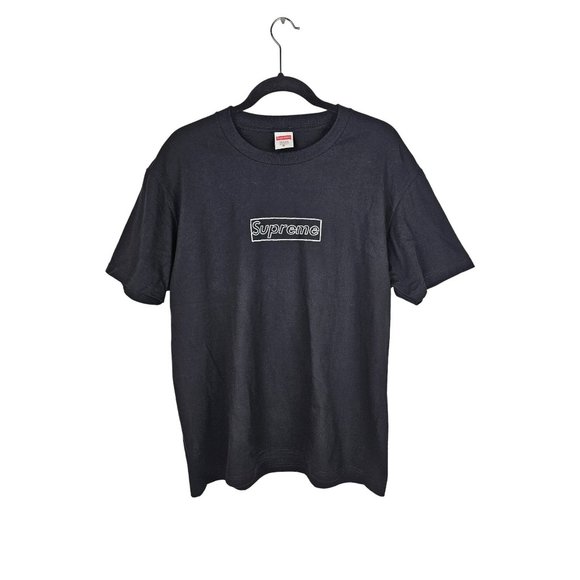 Supreme x Kaws Chalk Logo Black T-Shirt - Picture 1 of 8